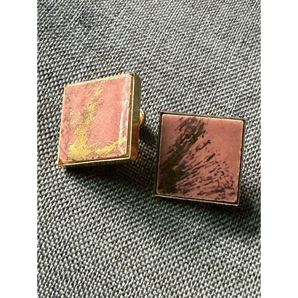 Art Deco Glazed Tile Screw Back Vintage 1940's Earrings Gold Tone Mod Career